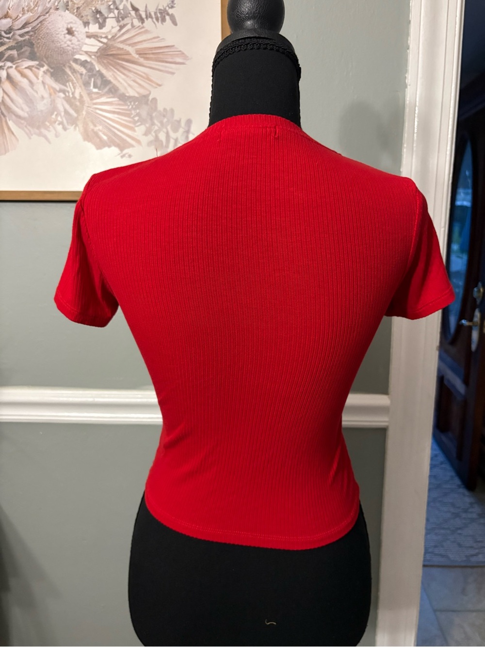 Active Basic Red Ribbed Short Sleeve Tee - Picture 2 of 2